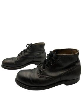 U.S. Navy 1963 Black Leather Safety-Toe Deck Boots Boondocker Vintage Mens 7B
